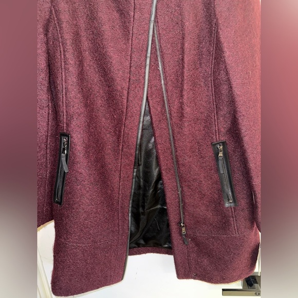 CALVIN KLEIN  Faux-Leather-Trim Asymmetrical Walker Coat SIZE: SMALL - Picture 5 of 12